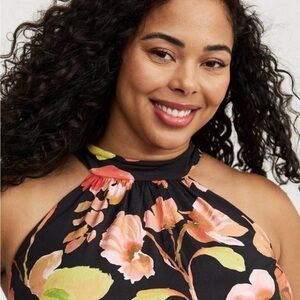 Torrid Midi Dress High-Neck, Back-Tie Floral